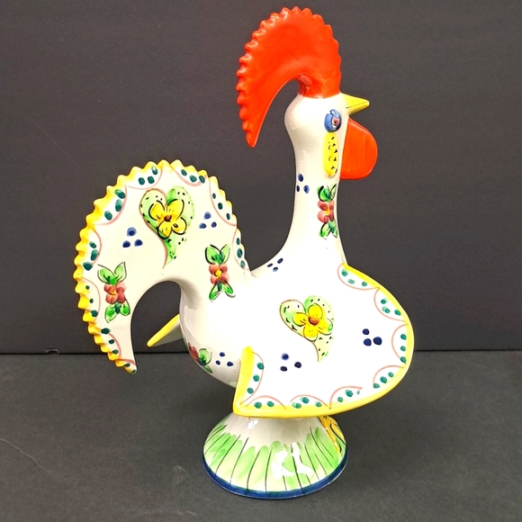 Vintage hand-painted ceramic folk art " Good Luck"  rooster made in Portugal - Picture 3 of 10